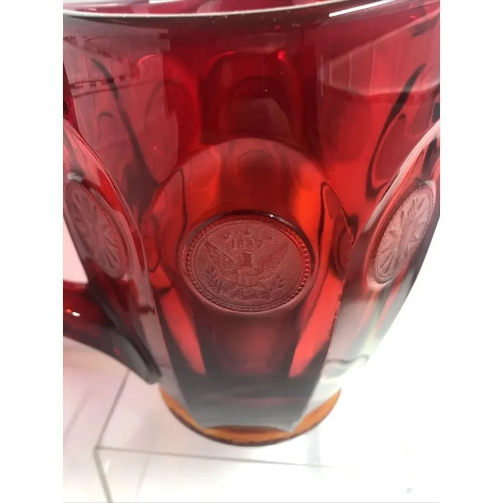Fostoria Ruby Red Coin Dot Ice Lip Glass Pitcher Vintage Red 6” High 6” Width